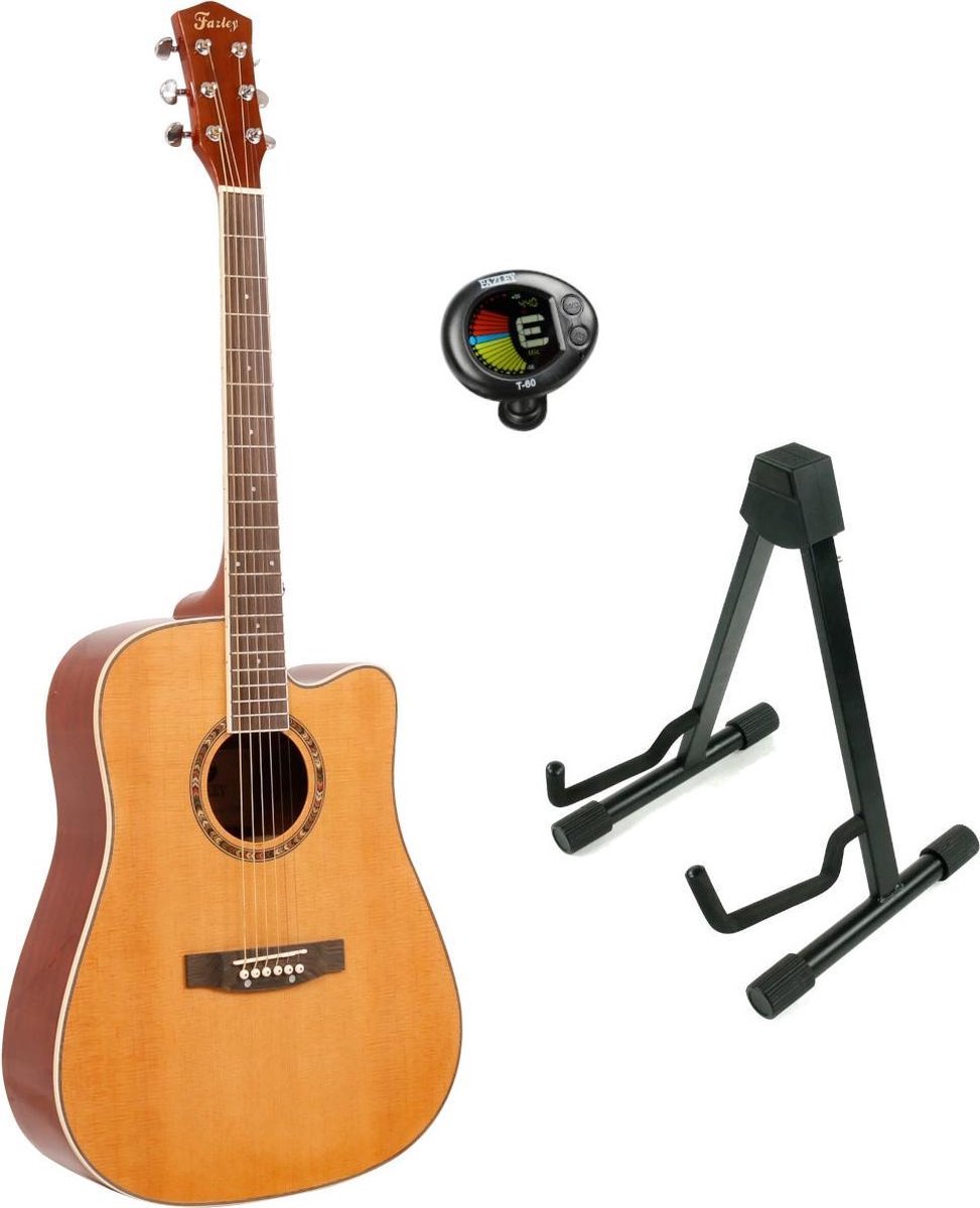 Fazley W65-NT akoestische western gitaar naturel + statief + stemapparaat