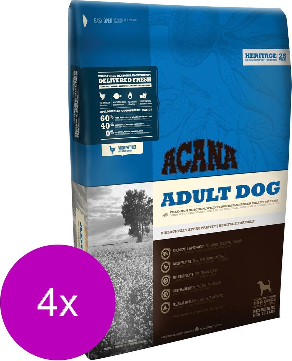 Acana Heritage Adult Dog Kip&Kalkoen - Hondenvoer - 4 x 340 g