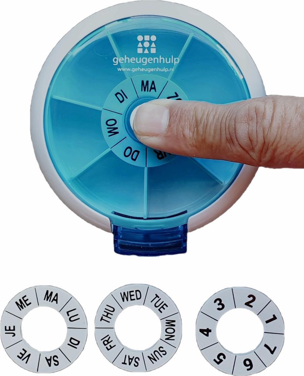 Ronde medicijndoos Blauw 10cm met handige drukknop