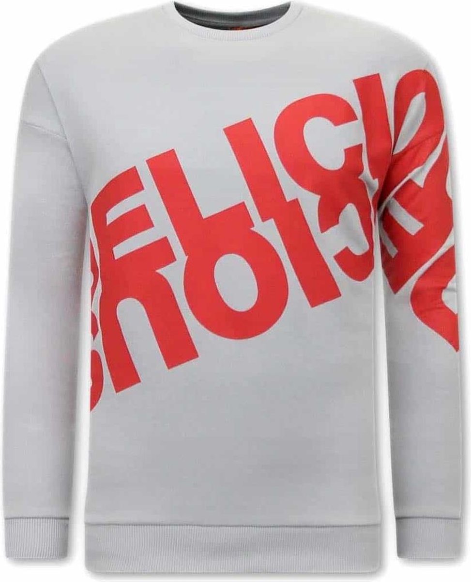 TONY BACKER Heren Sweater met Print - Creme / Grijs - Maten: S