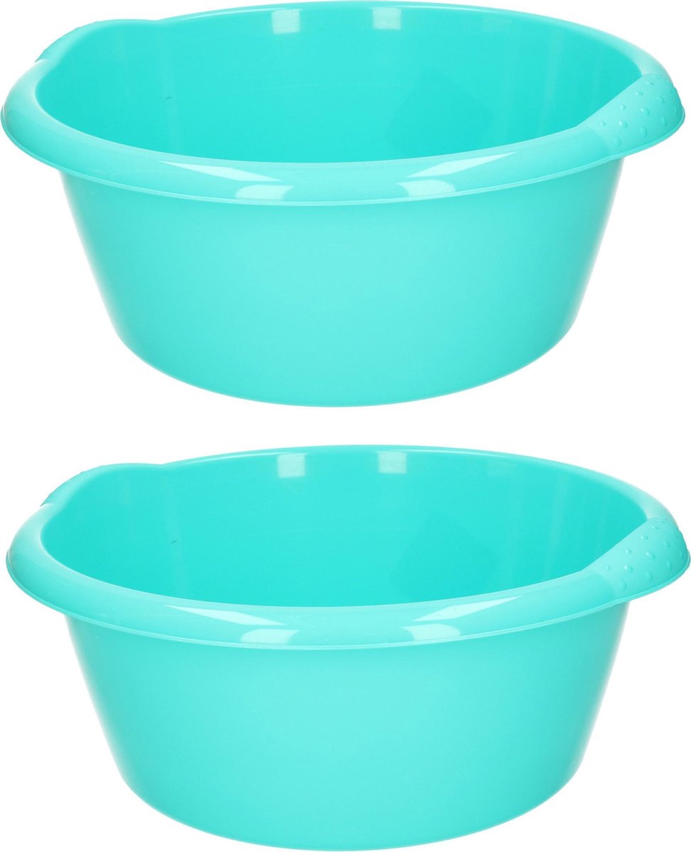 Set van 2x stuks ronde afwasteil/afwasbak turquoise groen 6 liter 32 x 12