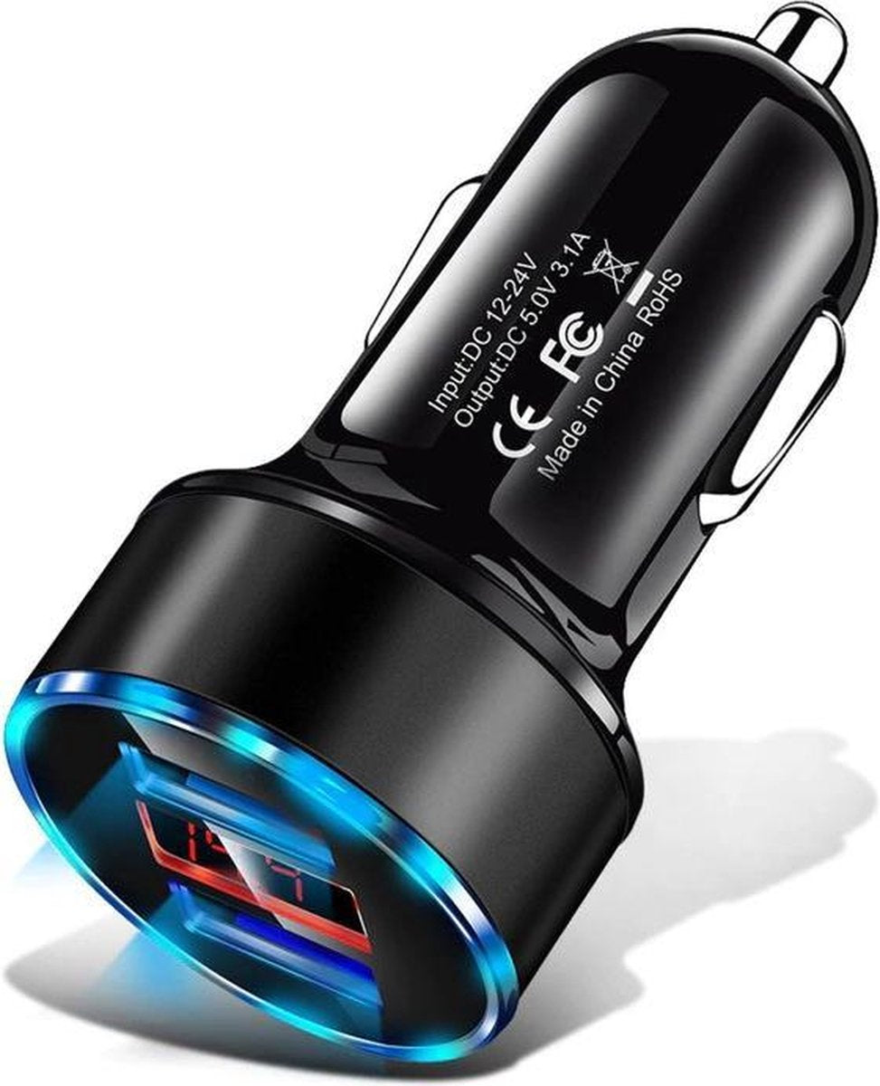 Auto USB Dual Sigarettenaansteker USB lader -metaal mini autolader -Power Drive 2 legering 18W 4.8A dual USB autolader met LED-licht
