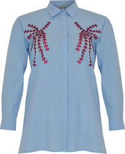 Yoek grote maten blouse dames | lichtblauw maat XXL| met pailetten
