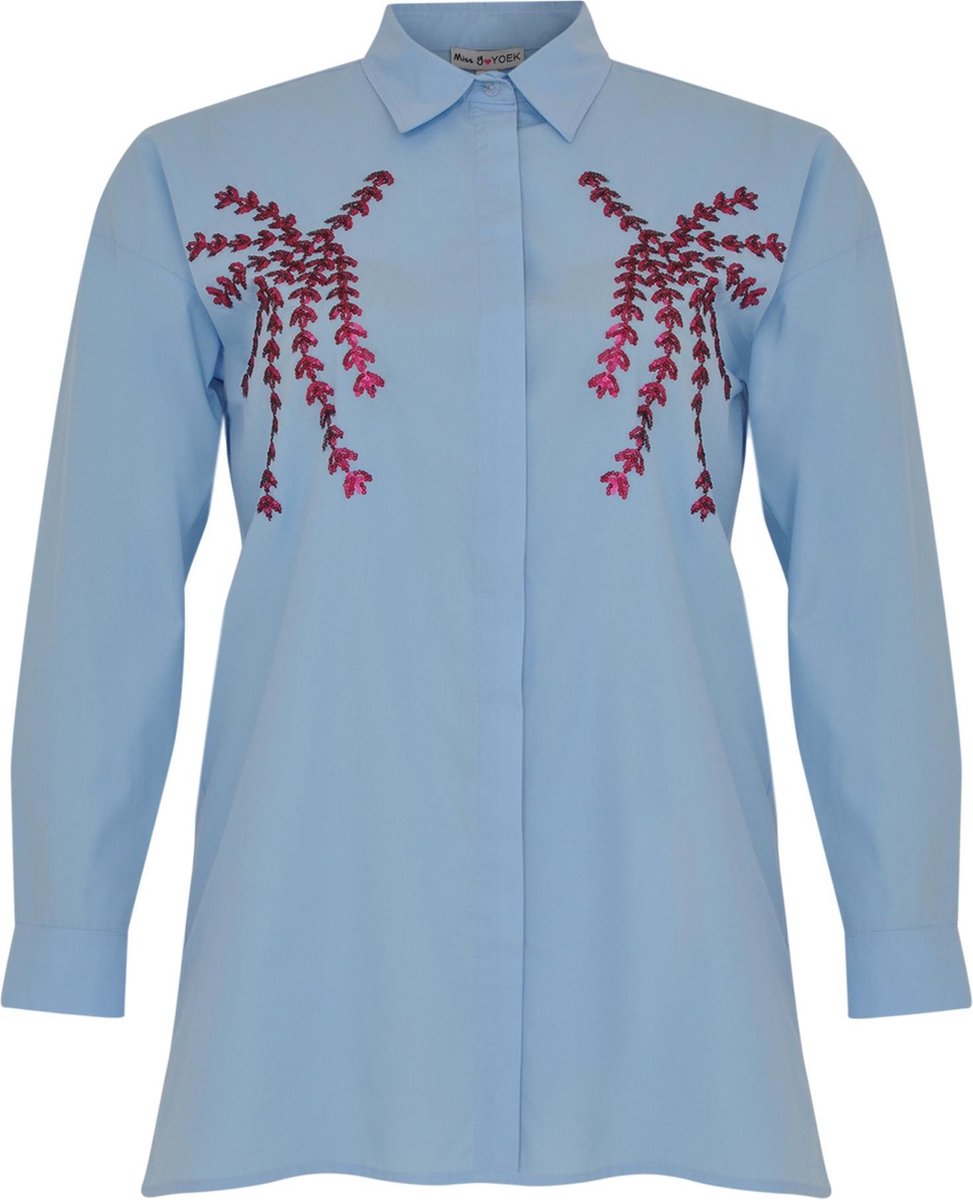 Yoek grote maten blouse dames | lichtblauw maat XXL| met pailetten