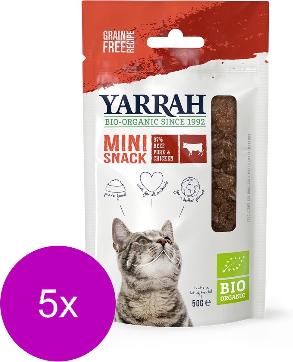 Yarrah Bio Kat Mini Snacks - Rund - Kattensnack - 5 x 50 g