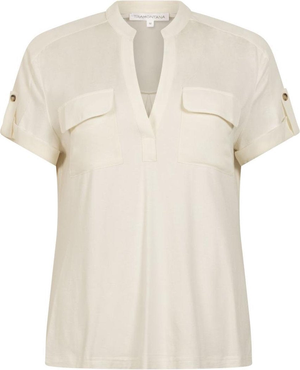 Top S/S Jersey Chiffon Mix Cream - M