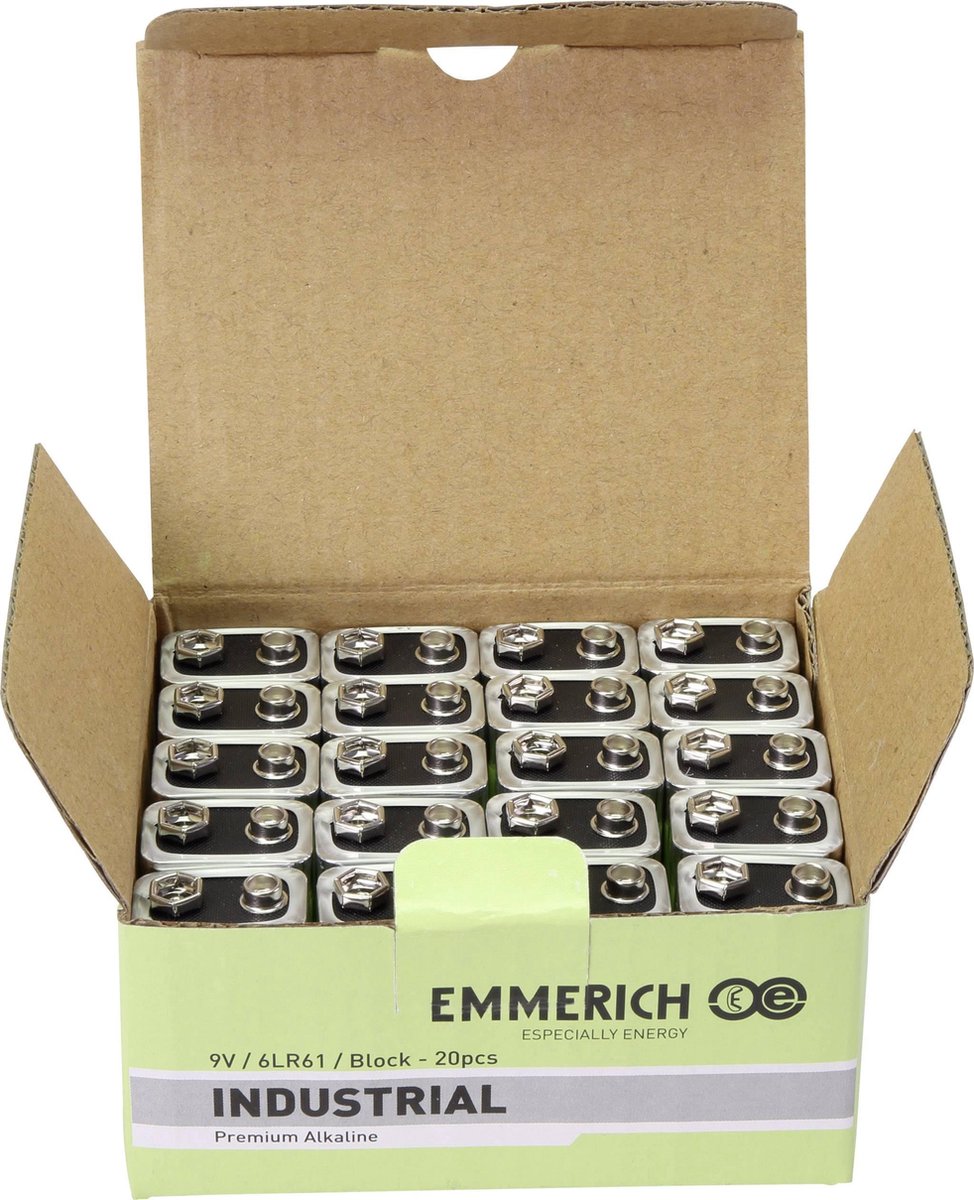 Emmerich Industrial 6LR61 9V batterij (blok) Alkaline 500 mAh 20 stuk(s)