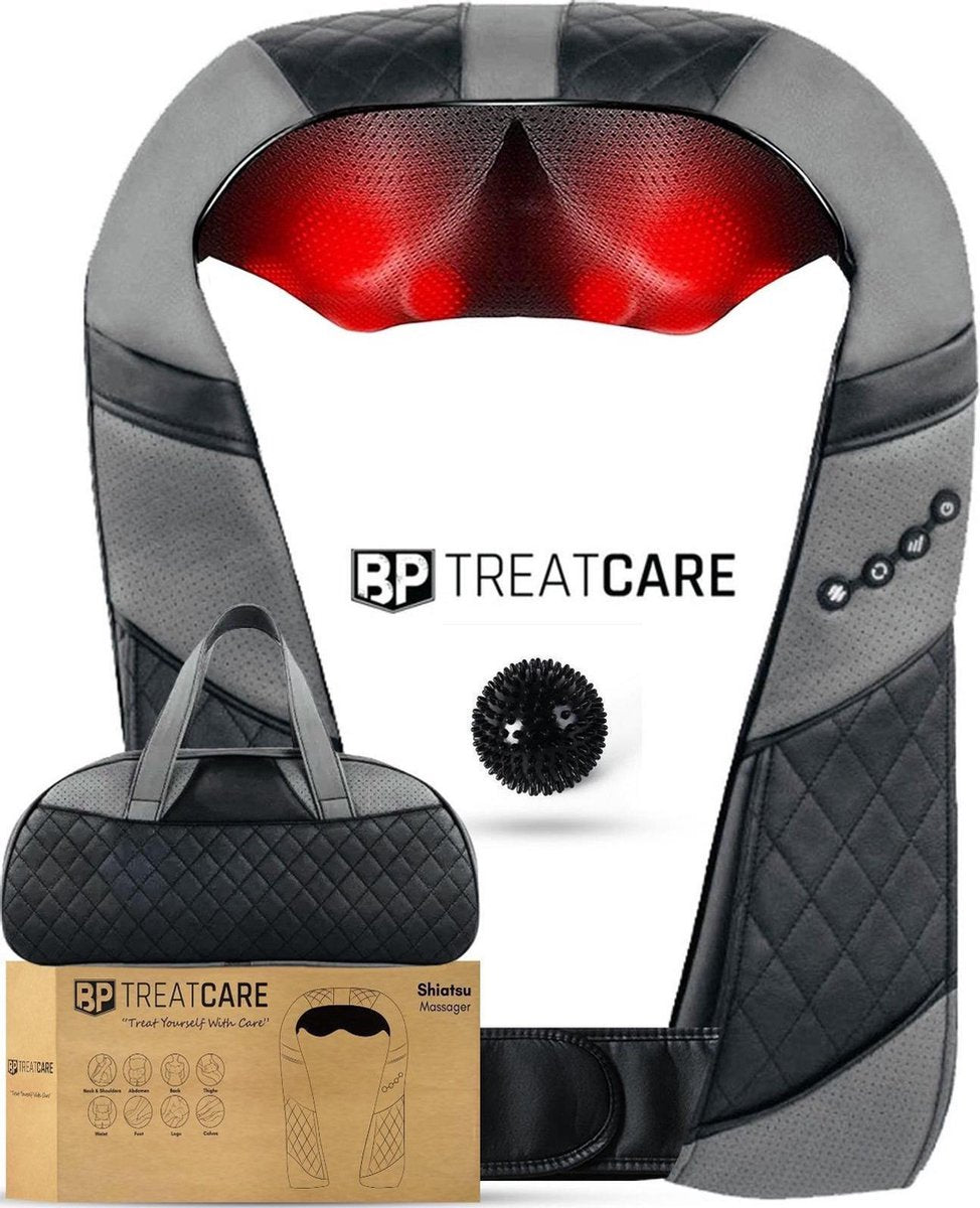 Treatcare® Shiatsu Massage Apparaat Pro - Nek en Schouder Massagekussen -Zwart / Grijs - Inclusief Triggerpoint Massagebal
