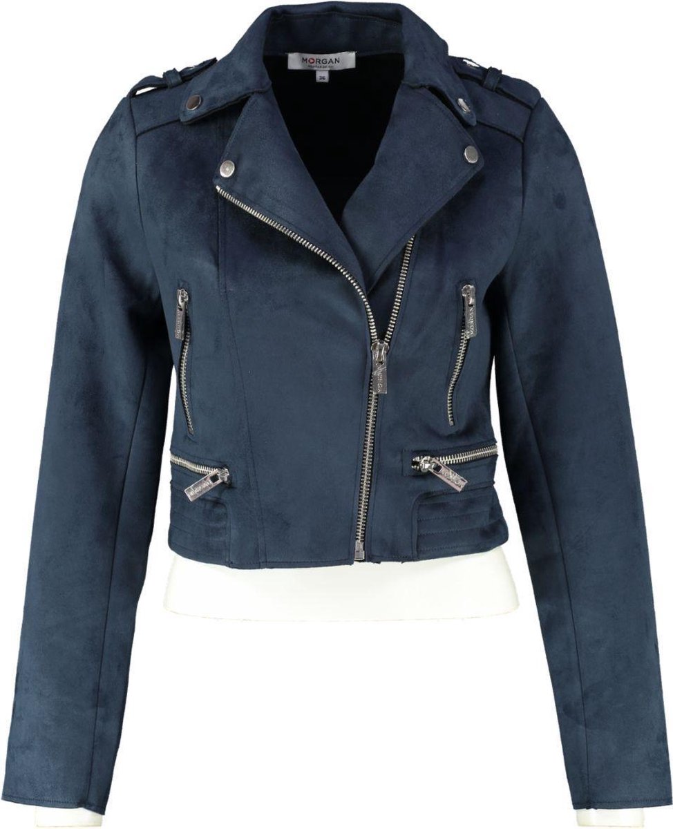 Morgan kort zacht blauw suedelook biker jasje - valt kleiner - Maat 36