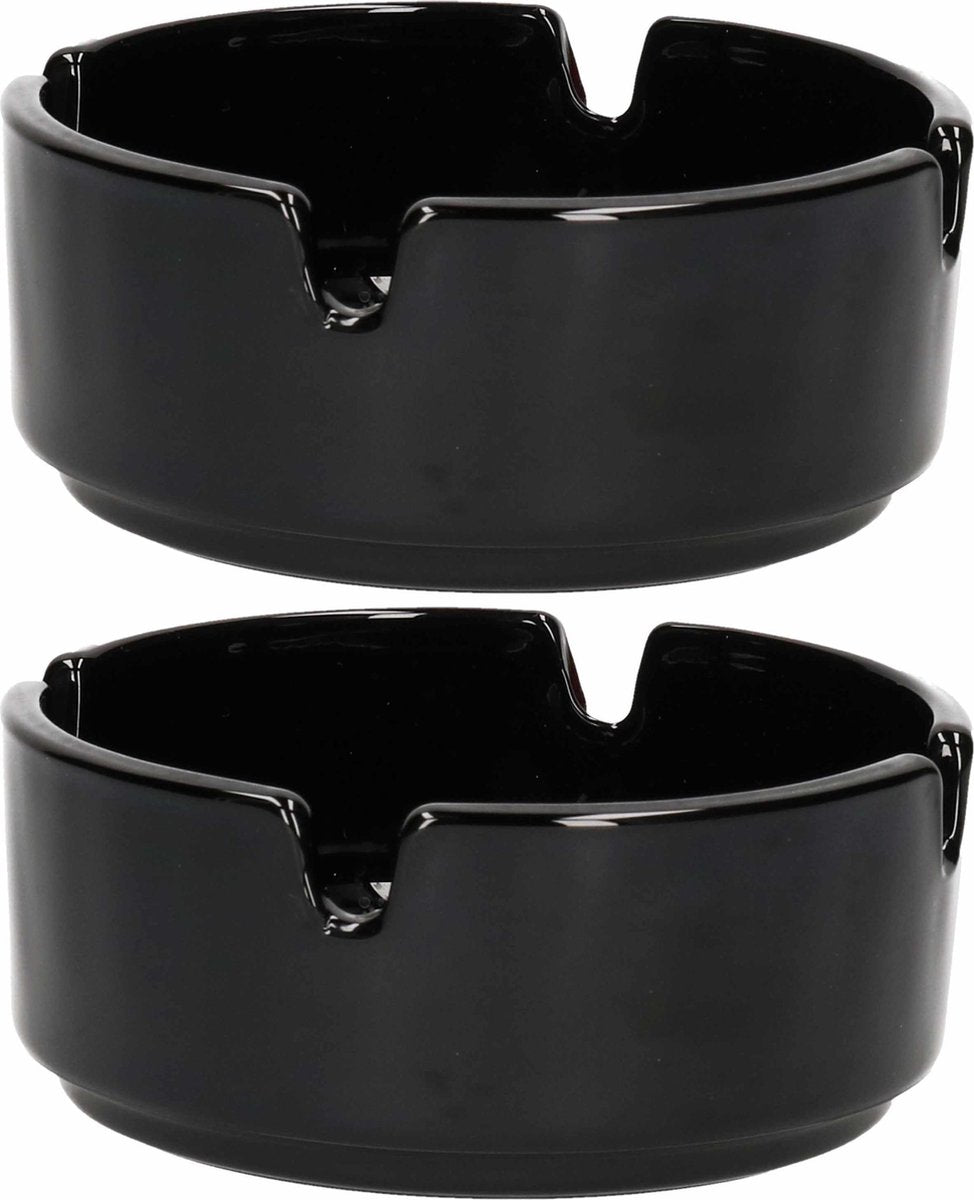 2x Stuks asbakken 9 cm zwart keramiek  - Binnen en buiten te gebruiken