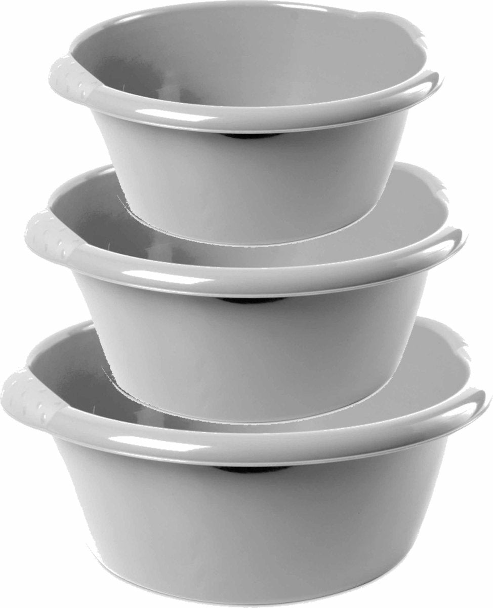 Combi set van 3x stuks ronde afwasteiltjes/afwasbakken in het zilver 3