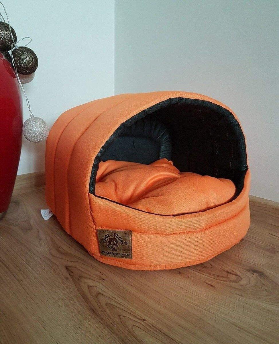Hondenmand overkapt oranje | Maat S: 34cm x 40cm x 39cm | Wasbaar | Hondenhok met dak | Dierenmand |Honden bed | Dieren kussen