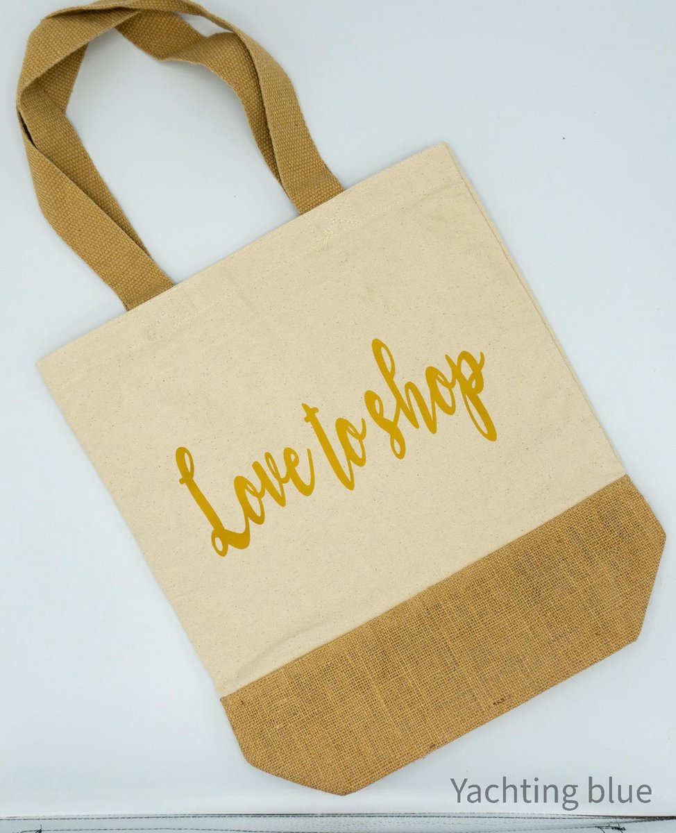 Tas katoen - tas jute - tas tekst  - boodschappentas - tas Love to Shop - bio katoen - shoppen - strandtas - laptop tas -