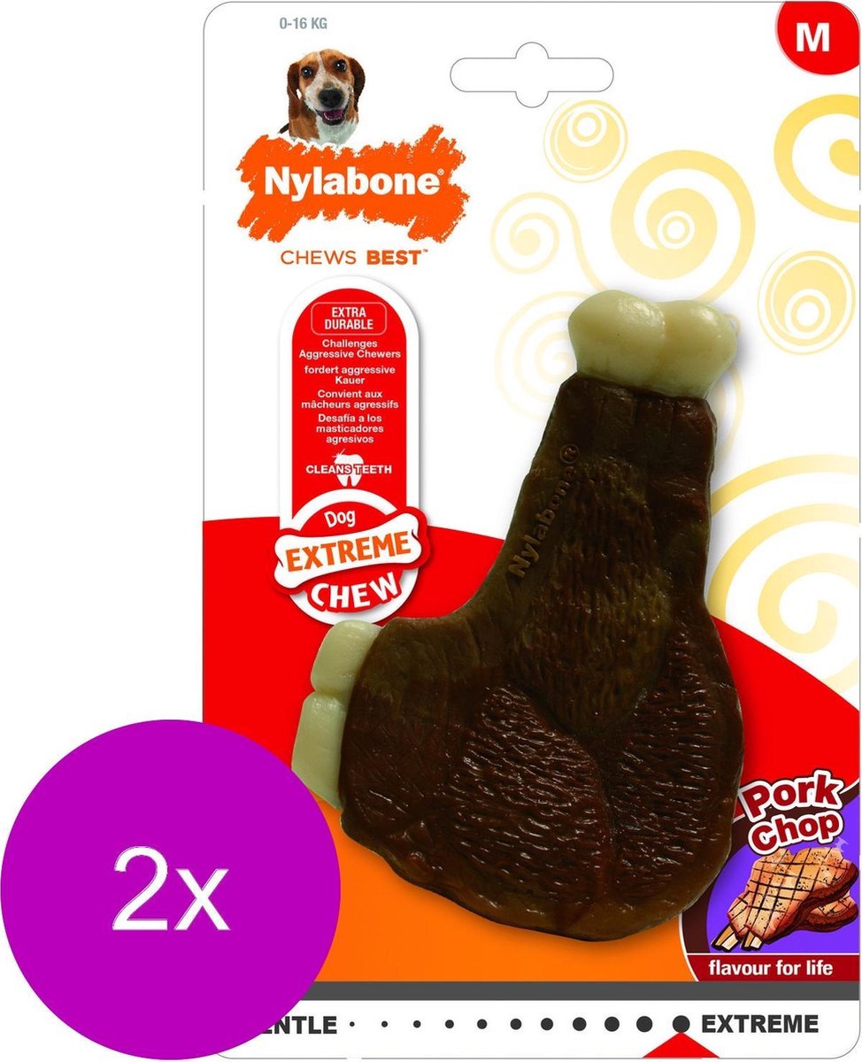 Nylabone Extreme Chew Karbonade - Hondenspeelgoed - 2 x Varken 21.4x13.3x2 cm 167 g Medium