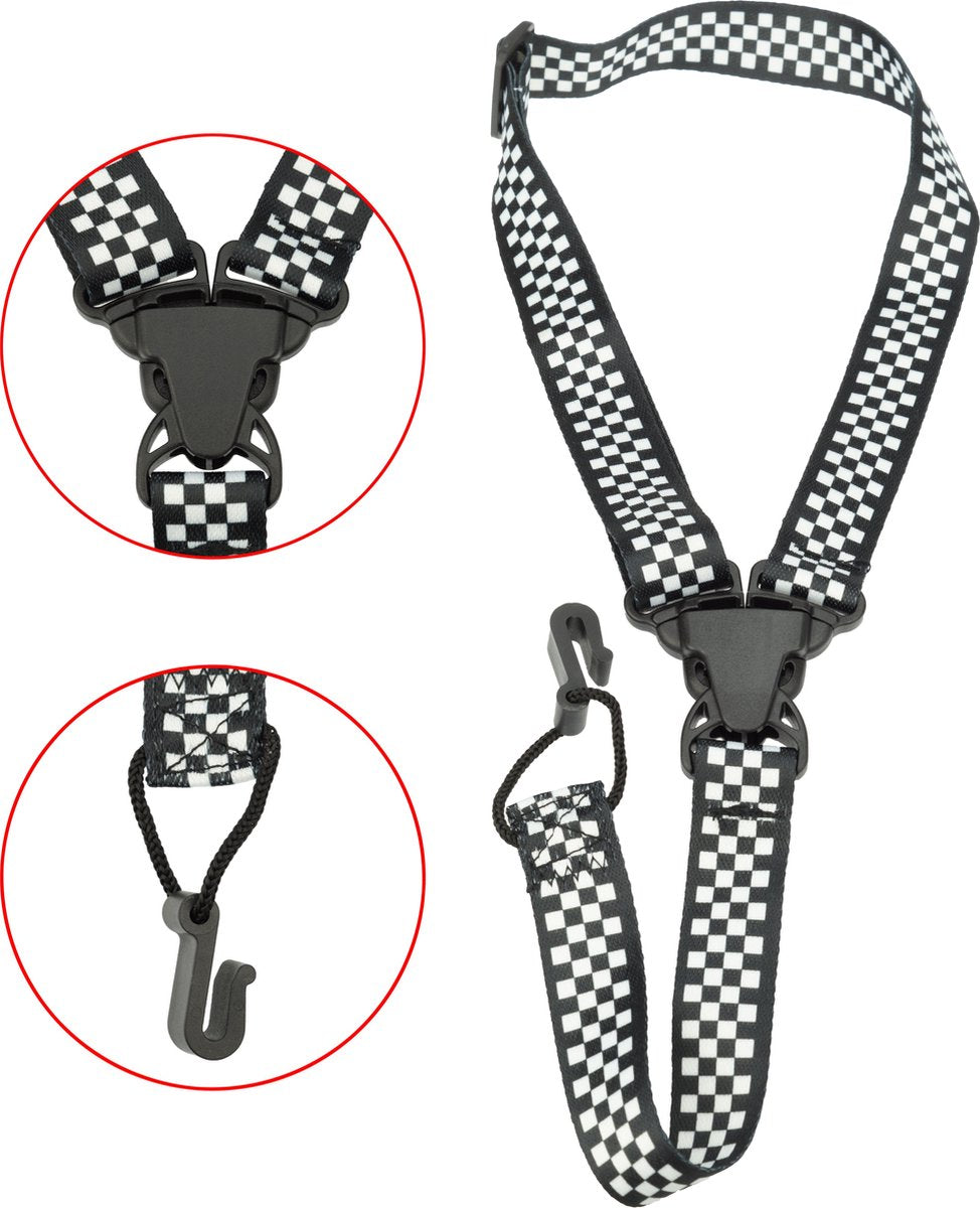 Stevige Ukelele draagband - nekband voor Ukulele met vrolijke print - zwart/wit geblokt
