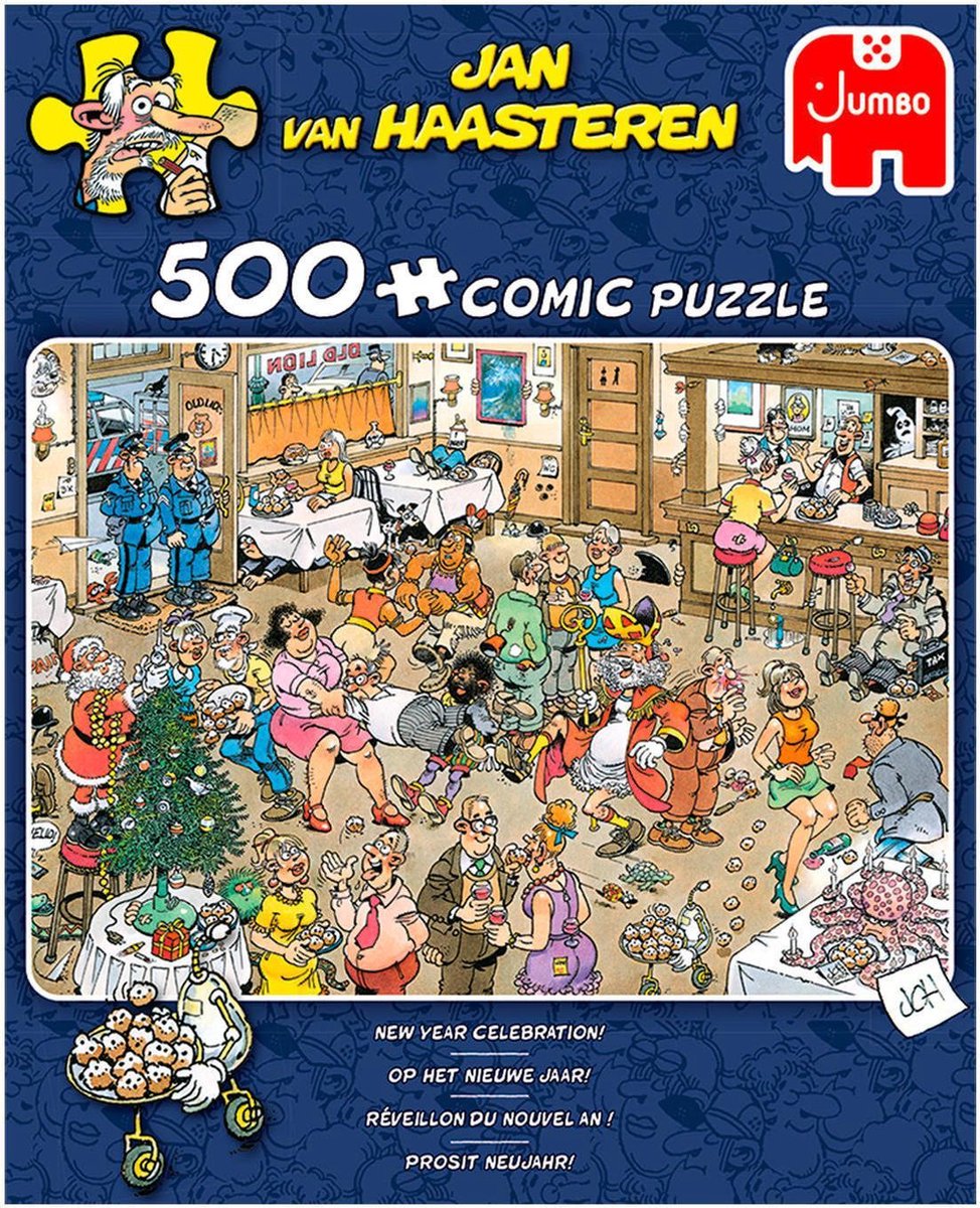 Puzzel (puzzle) Jan van Haasteren 500 stukjes "op het nieuwe jaar” voor kerstmis (Christmas) en Sinterklaas