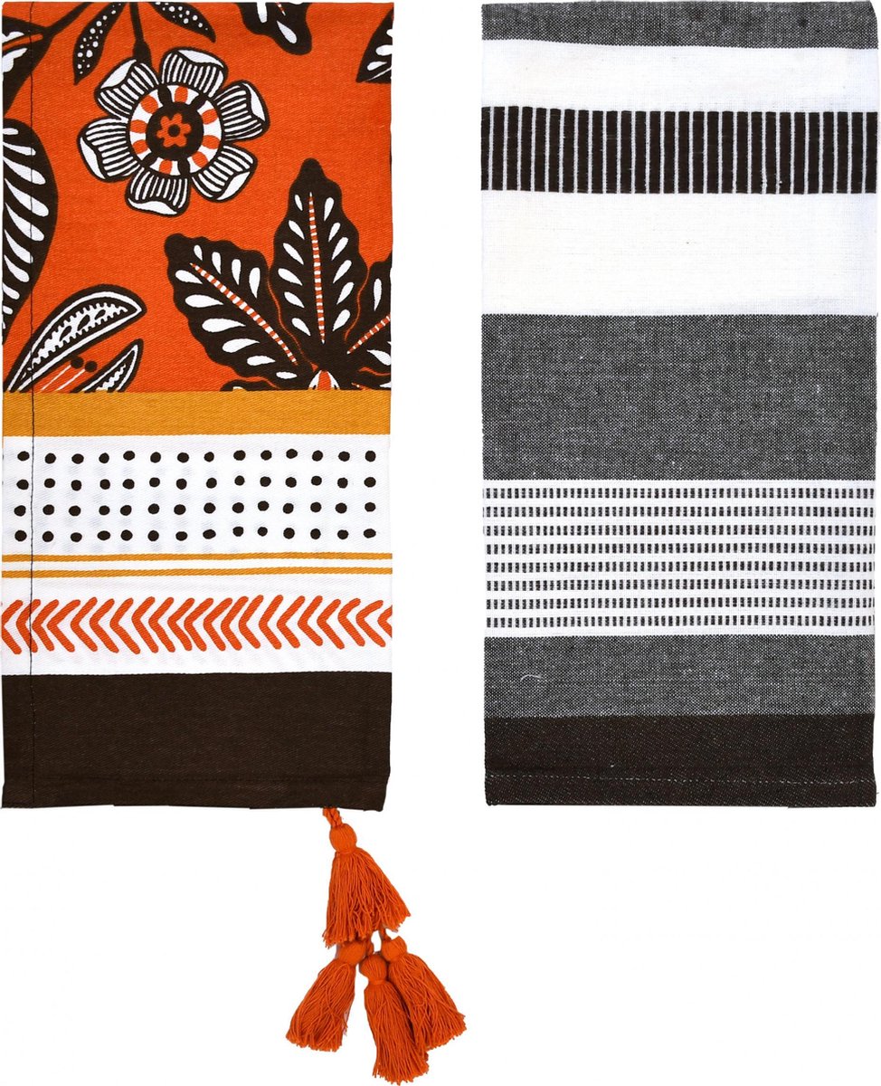Siretessile Theedoek Tribal 45 X 65 Cm Katoen Oranje 2 Stuks
