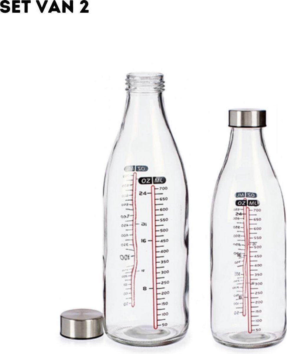 Maatfles - Maatbeker - Oliefles - Azijnfles - Opberg - Fles - Maatindicatie - set van 2