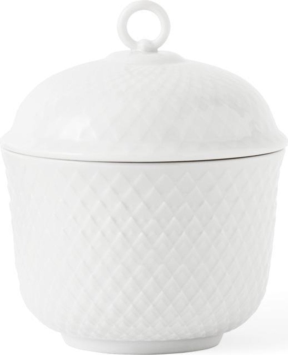 Lyngby Porcelain Rhombe suikerpot met deksel D8.5cm wit