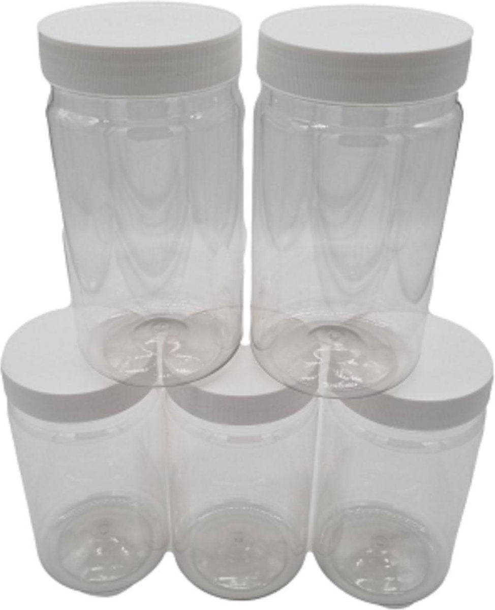Ariko Jar | Lichtgewicht kunststof pot met schroefdeksel | 750ml | Potje met witte deksel | Voorraadpot | Hervulbaar