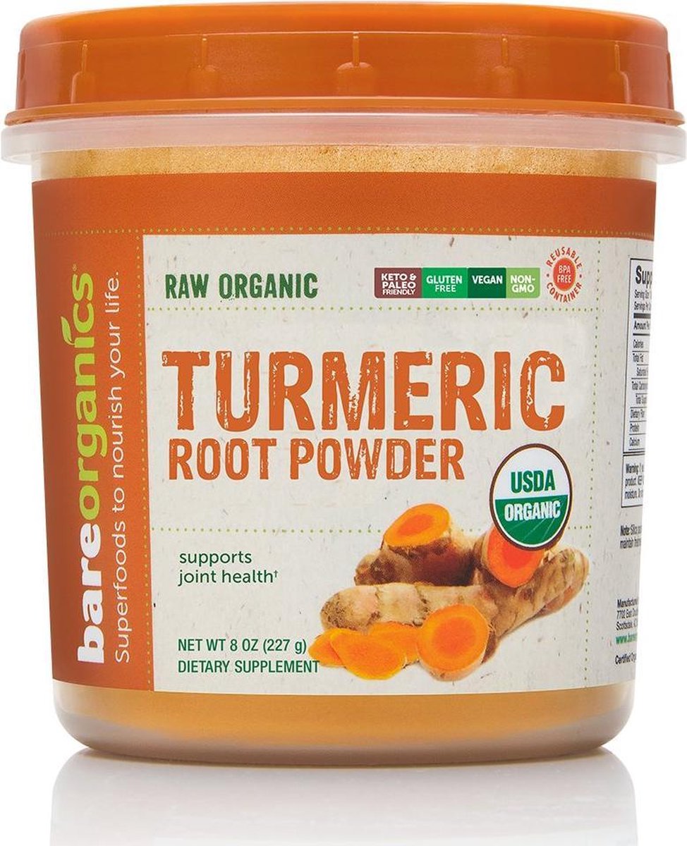 BareOrganics – Turmeric Root Powder (Kurkuma Wortelpoeder) – Superfoods – 227 gram – 2 maanden voorraad
