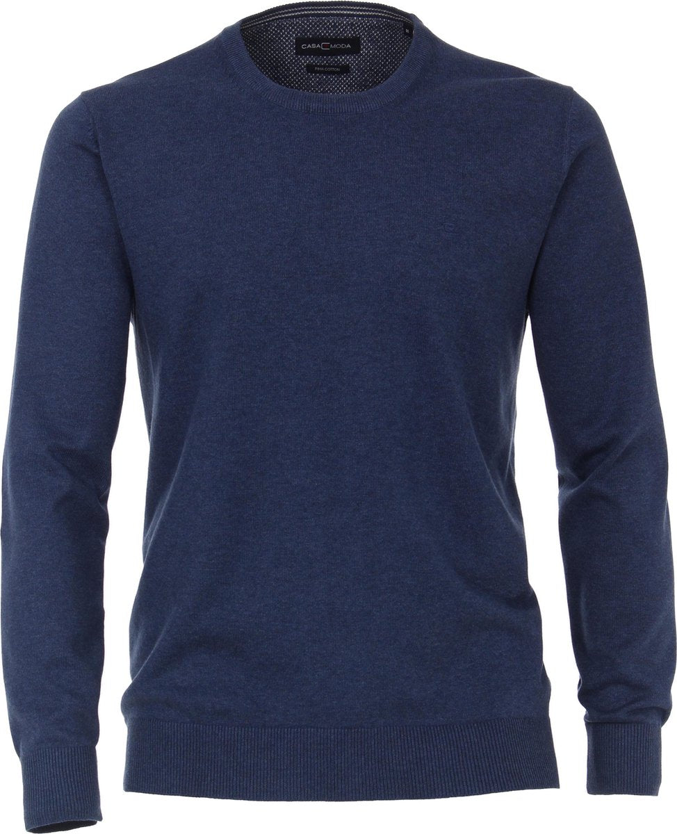 Casa Moda heren trui katoen O-hals - jeansblauw -  Maat: 3XL