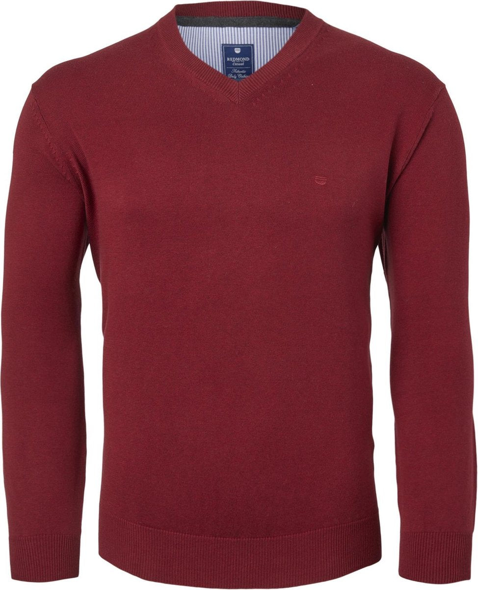 Redmond heren trui katoen - V-hals - donker rood -  Maat M