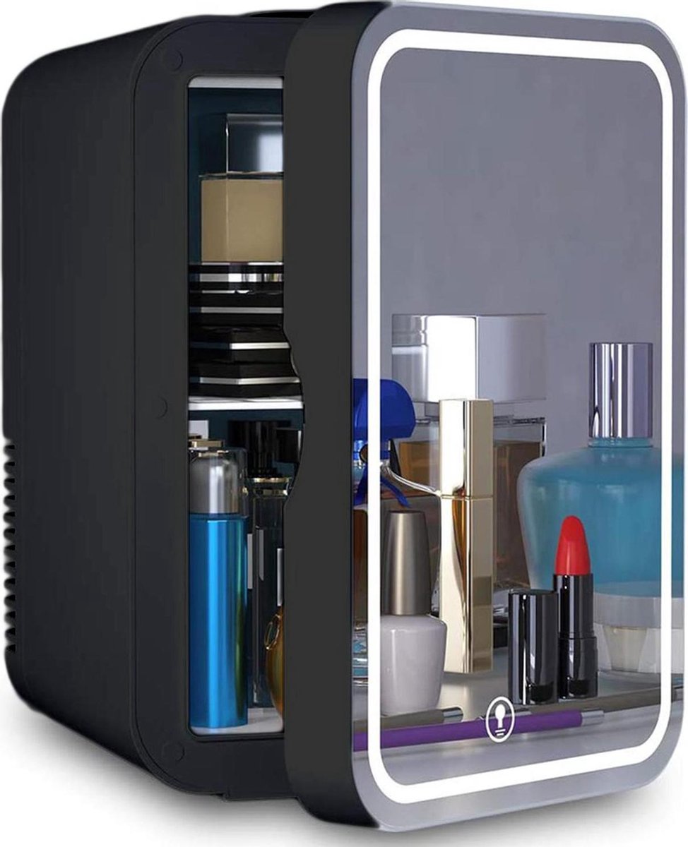 PIXMY - Skincare Fridge - 6.5L Inhoud Zwart - Mini Koelkast - Met Spiegel En Ledverlichting - Skincare Koelkast - Make Up Koelkast - PISCF21LED8L