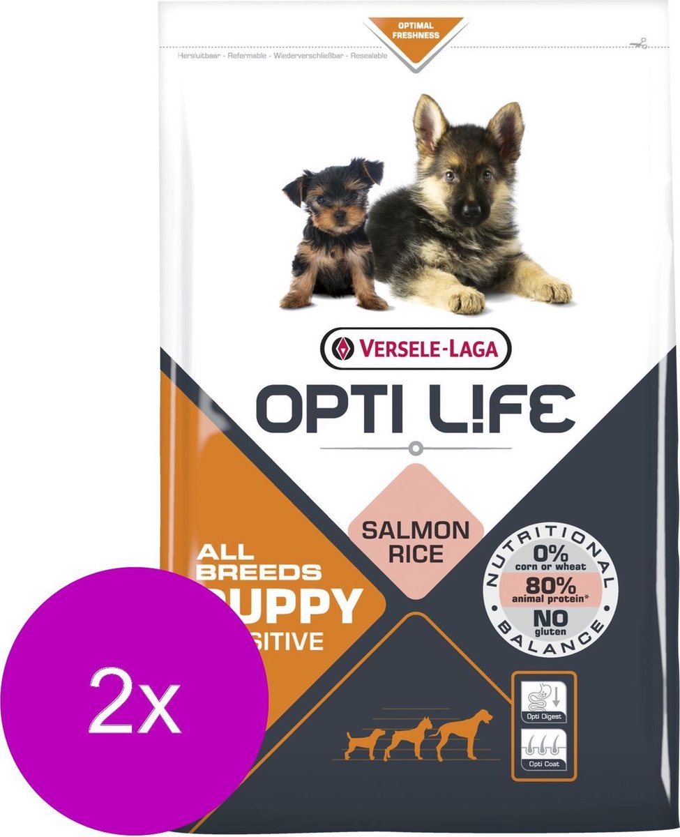 Opti Life Puppy Sensitive All Breeds - Hondenvoer - 2 x 2.5 kg