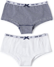 Little Label - meisjes - onderbroek (2 stuks) - streepjes blauw wit en wit - maat 122/128 - bio-katoen