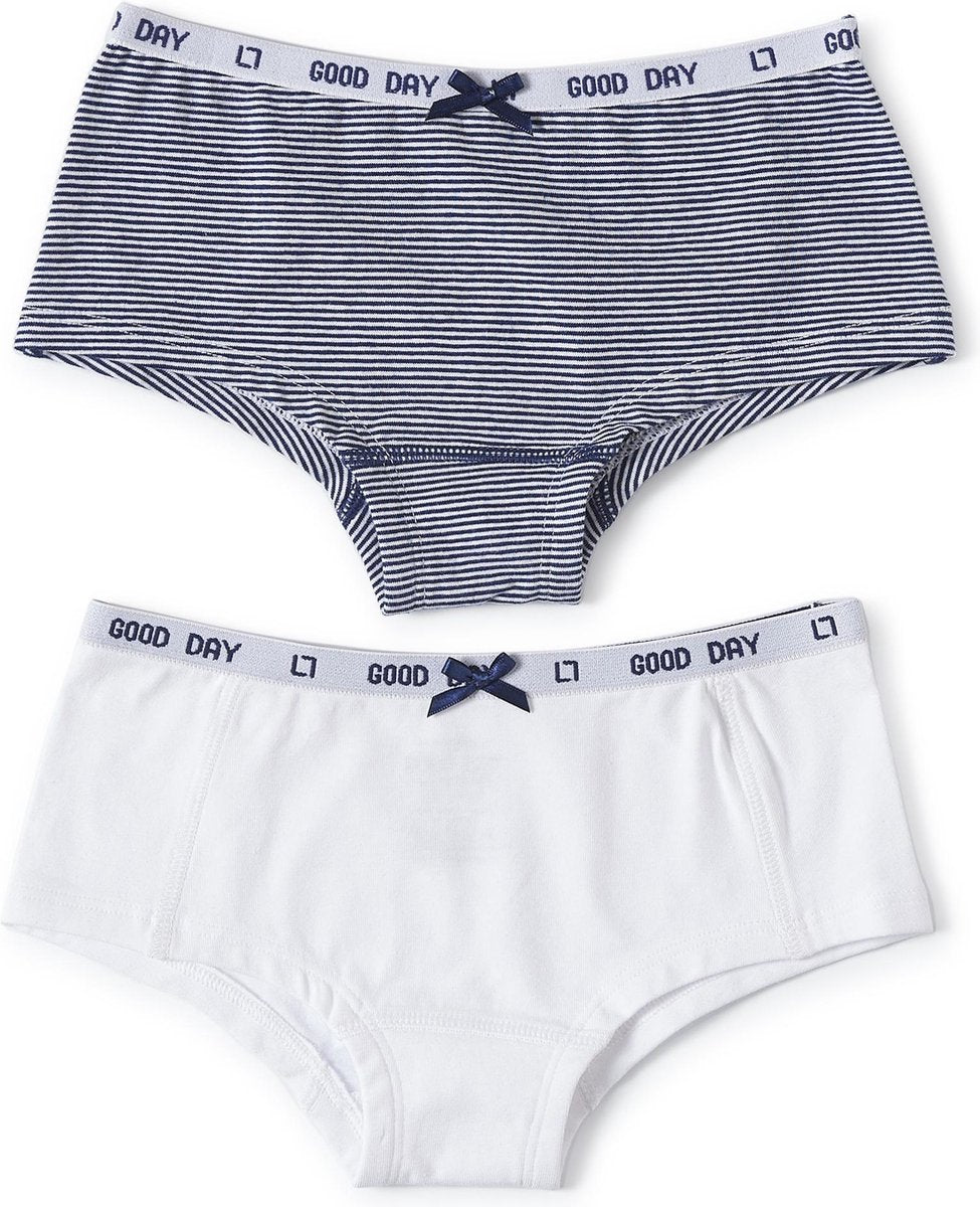 Little Label - meisjes - onderbroek (2 stuks) - streepjes blauw wit en wit - maat 122/128 - bio-katoen