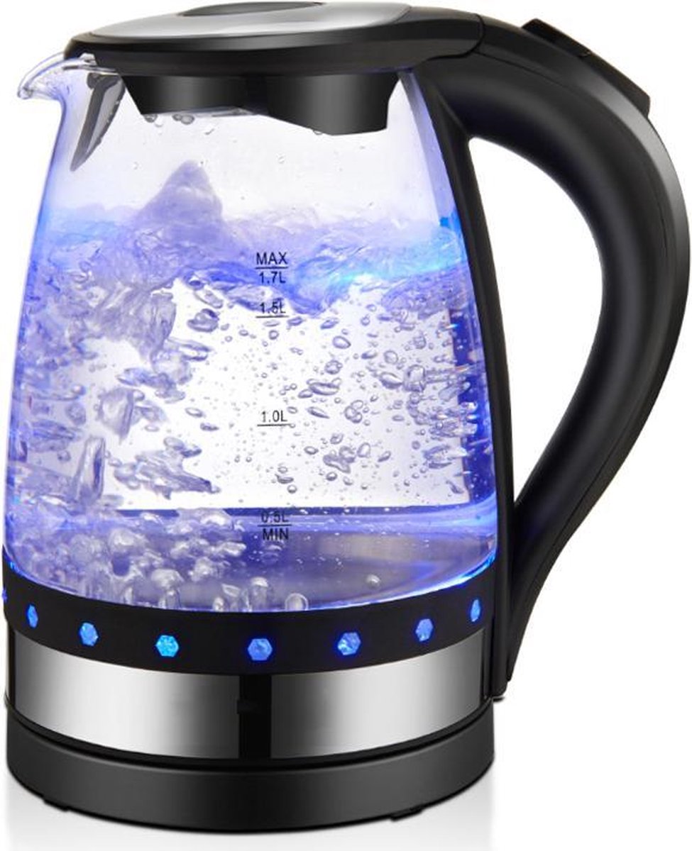 JAP WK17 - Snelle Waterkoker 1.7 Liter 2200 Watt - Glas en LED - Litermaat - Filter - Zwart