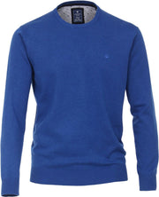 Redmond heren trui katoen O-hals - kobaltblauw melange -  Maat: 3XL