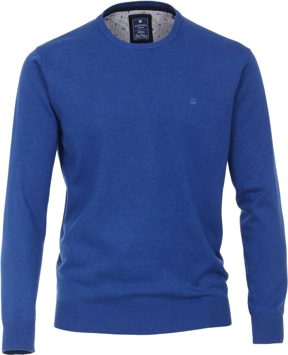 Redmond heren trui katoen O-hals - kobaltblauw melange -  Maat: 3XL