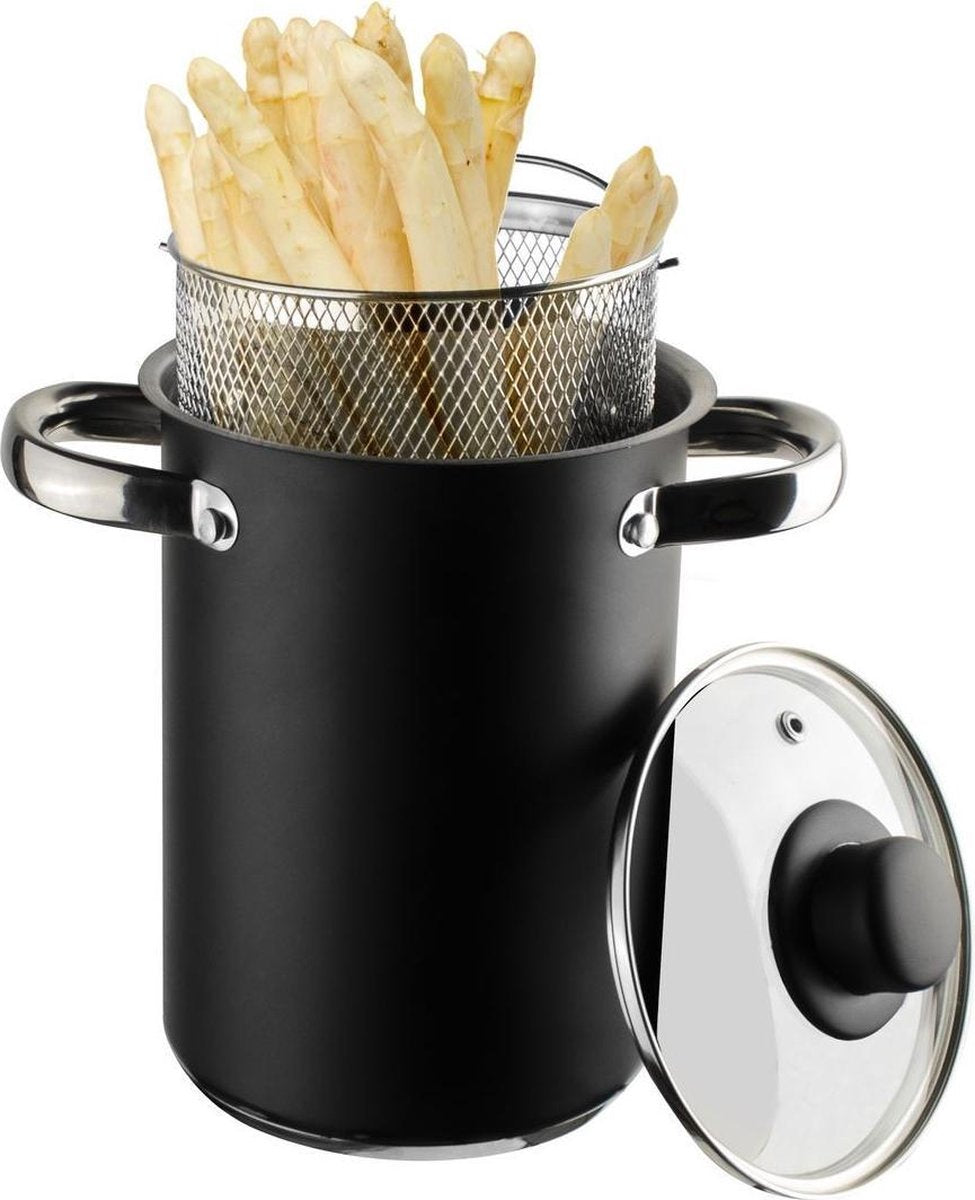 Gusta Zwarte Asperge-Spaghettipan 4ltr - PLUS GRATIS SET WIMPERS - Assortiment 'Het Gemak'