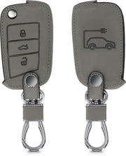kwmobile autosleutelhoes voor VW Golf 7 MK7 3-knops autosleutel - beschermhoes van imitatieleer - Stekker Elektrische Auto design - grijs