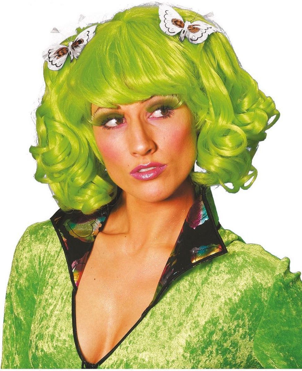 Vlinderpruik met krullen neon groen