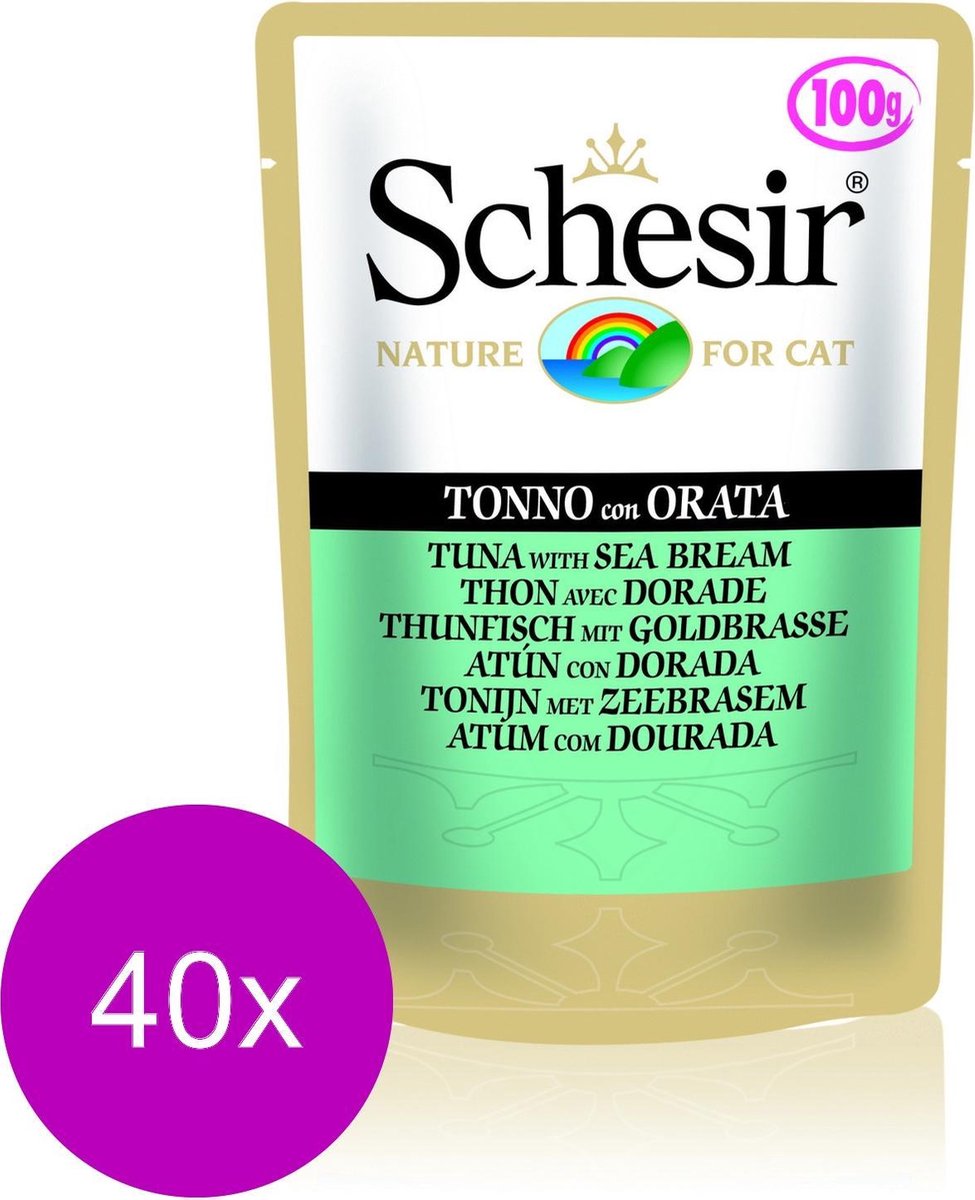 Schesir Kat Pouch Adult Gelei 100 g - Kattenvoer - 40 x Tonijn&Zeebrasem