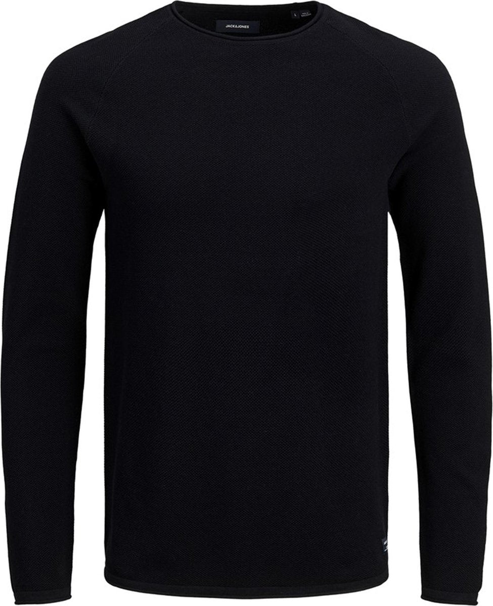 JACK & JONES slim fit trui katoen - O-hals - zwart -  Maat: L