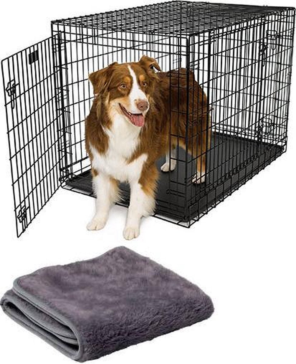 Hondenbench zwart a-kwaliteit 107x71x77cm met gratis bijpassend vetbed