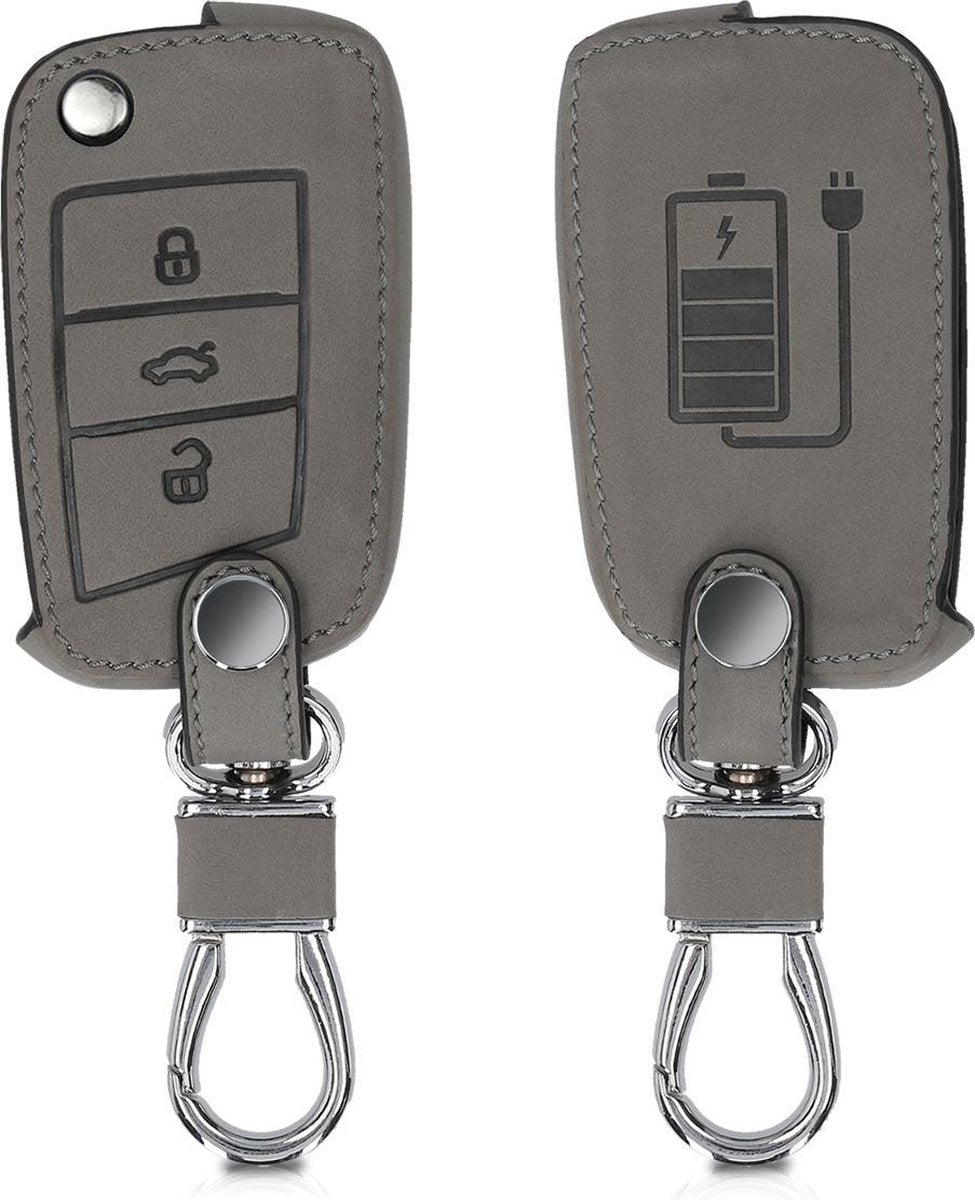 kwmobile autosleutelhoes voor VW Golf 7 MK7 3-knops autosleutel - beschermhoes van imitatieleer - Accu Elektrische Auto design - grijs