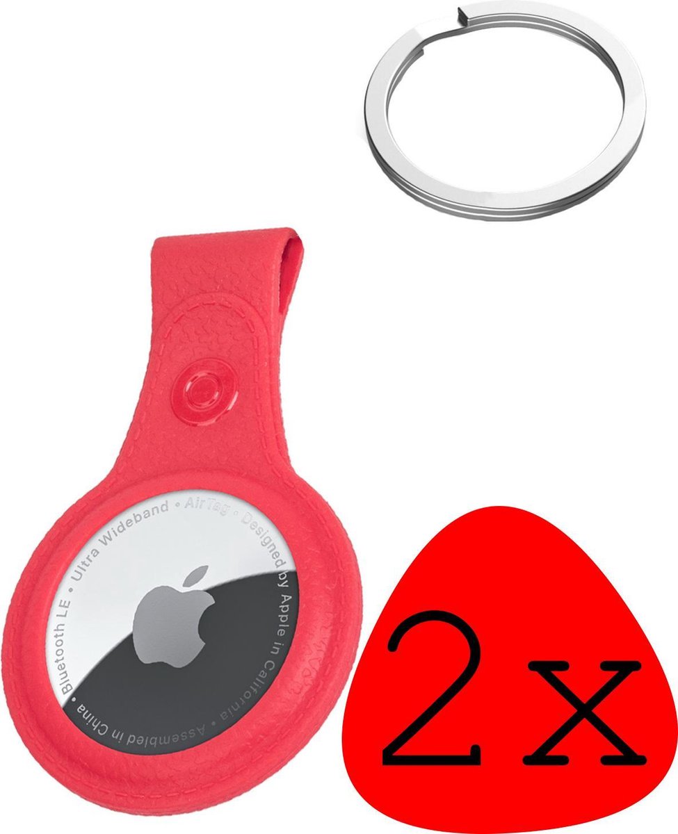 Airtag-Sleutelhanger Leer - Leren Look Airtag Hoesje - Sleutelhanger Rood Hoes Air Tag - Airtag-Sleutelhanger Case - Sleutelhanger Houder Zwart Airtag - 2 Stuks