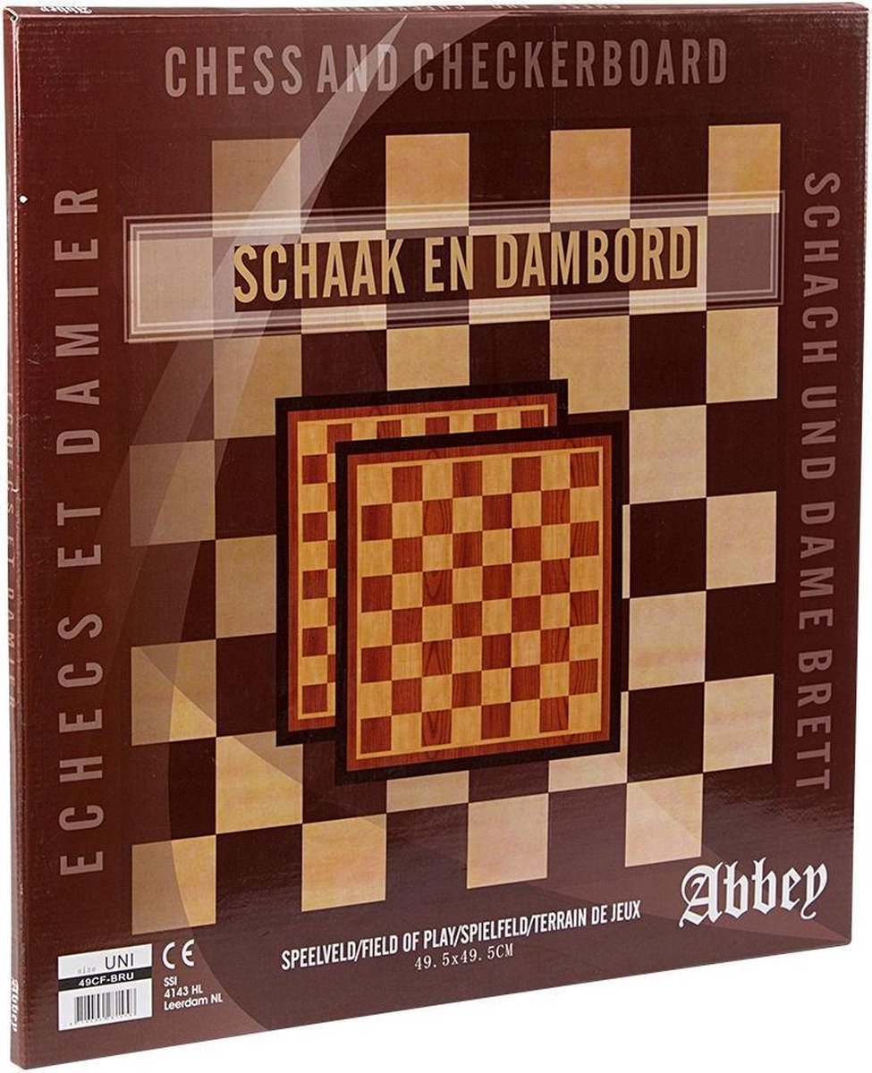 Abbey Game Dam-/Schaakbord 49.5 x 49.5 cm - Bruin/Ecru