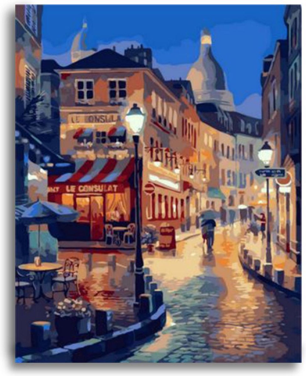 LIXINN® Schilderen Op Nummer Volwassenen En Kinderen - Nacht Scene  - Paint  By Number - 40X50cm - Canvas - Met Frame - Do It Yourself Paintings -  Cadeau