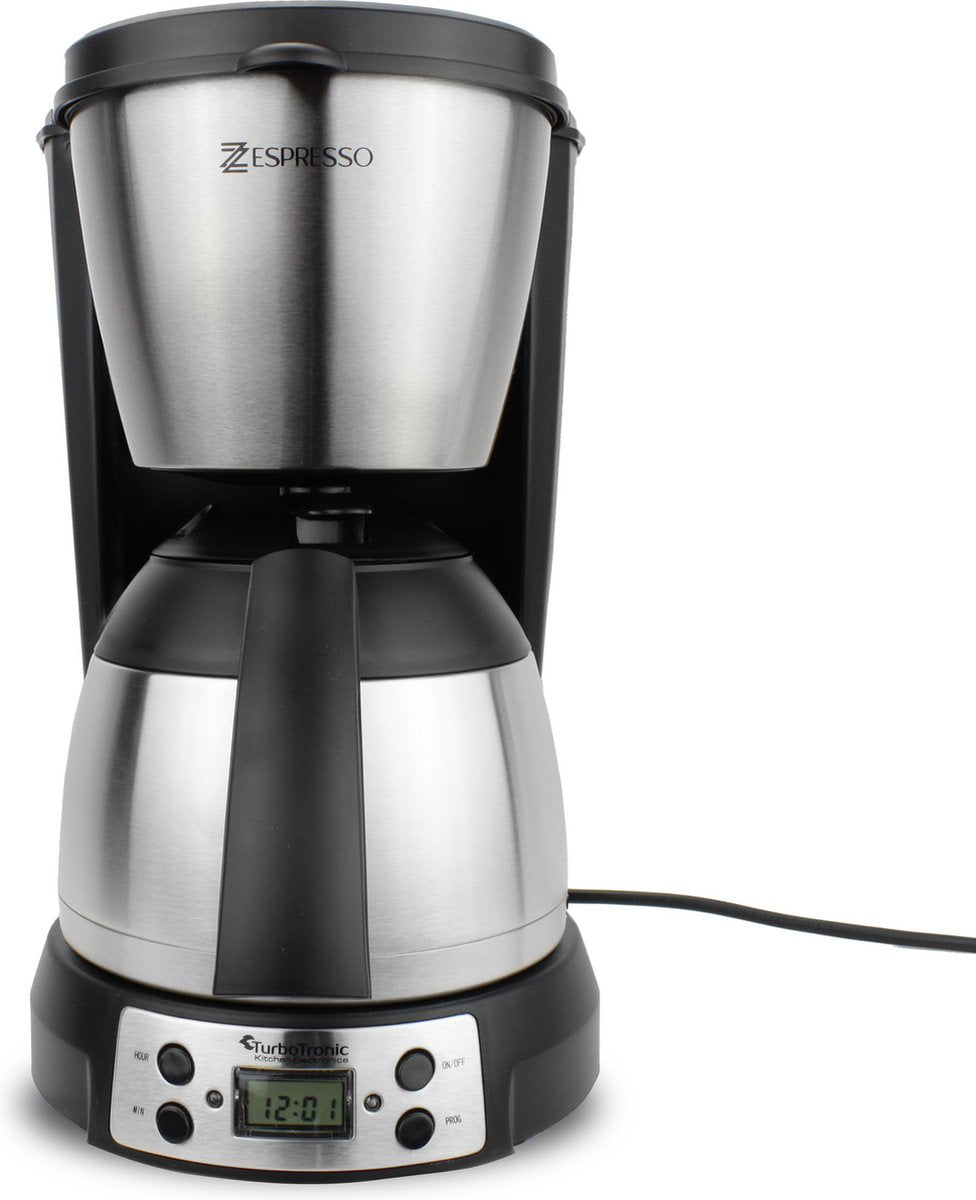 TurboTronic TT-CM21 Programmeerbare Koffiemachine - 1.2 Liter - Zilver