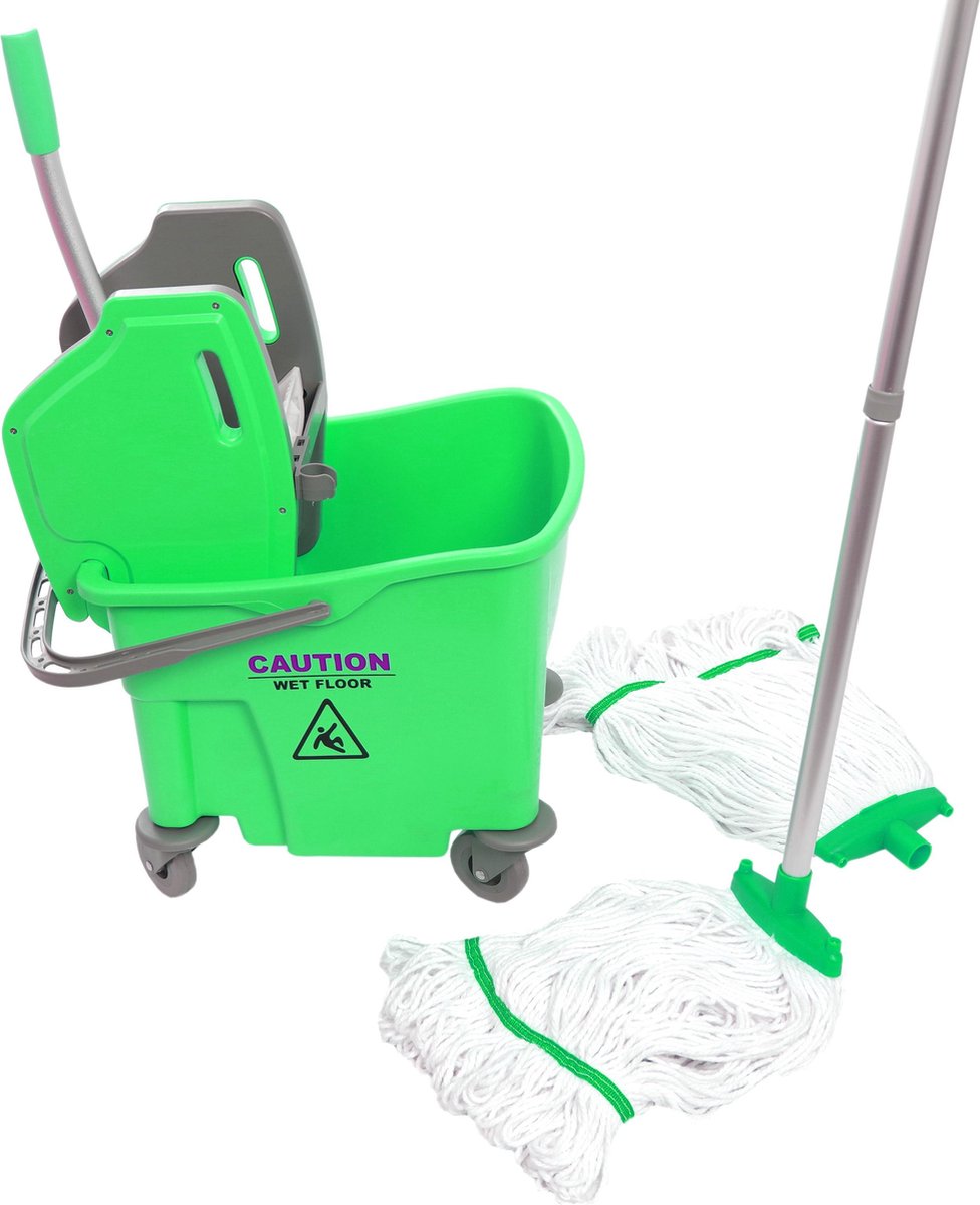 Maus dweil systeem prof groen 25 liter - Compleet met wringer 2 dweilen en steel Rolemmer 4 kleuren leverbaar