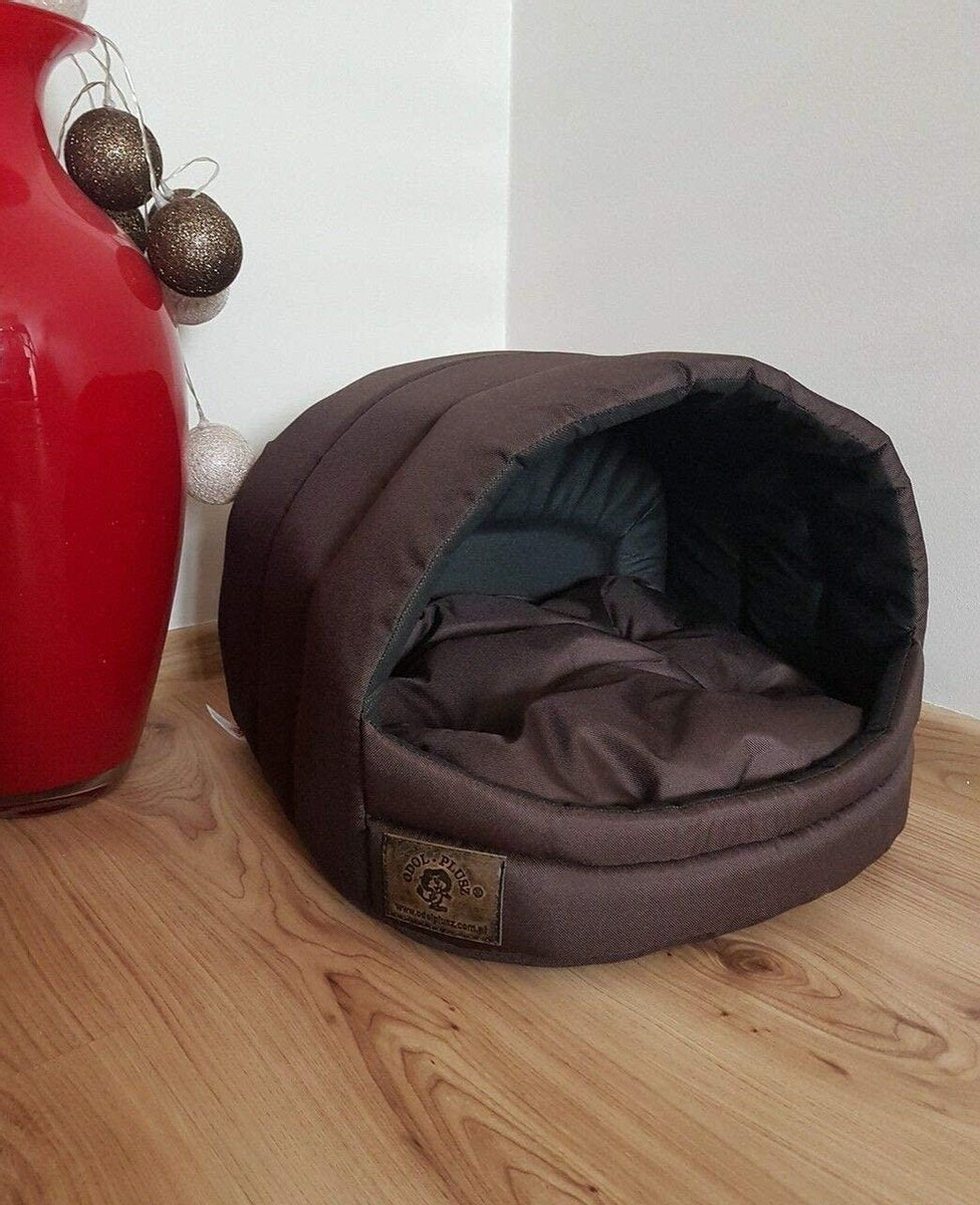 Hondenmand overkapt bruin | Maat S 34cm x 40cm x 39cm | Wasbaar | Hondenhok met dak | Dierenmand |Honden bed | Dieren kussen