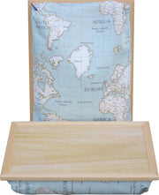 Laptray - Schoottafel - Schootkussen - Laptoptafel - Dienblad met kussen Wereldkaart licht hout