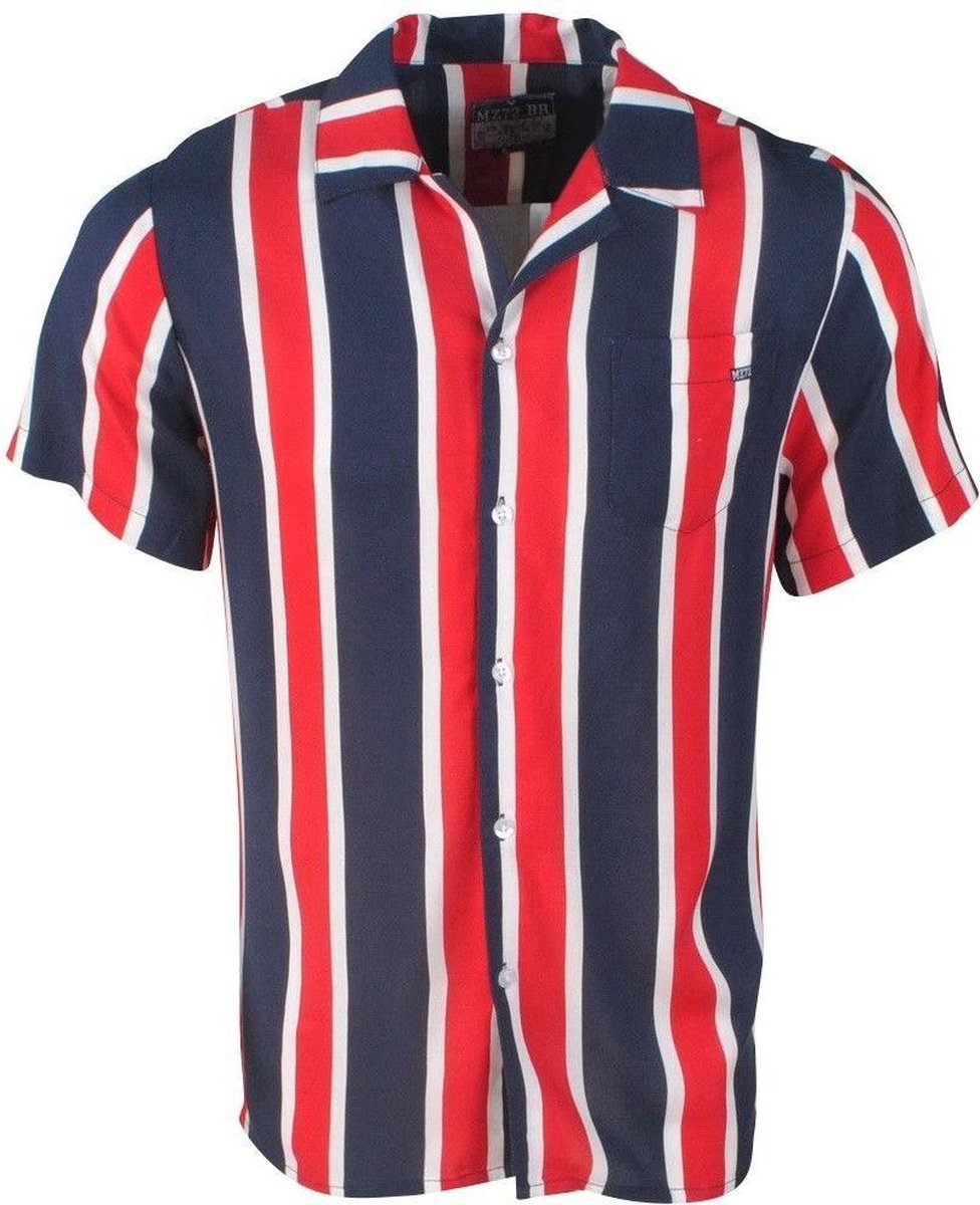 MZ72 - Heren Korte Mouw Overhemd - Chopup - Gestreept - Rood