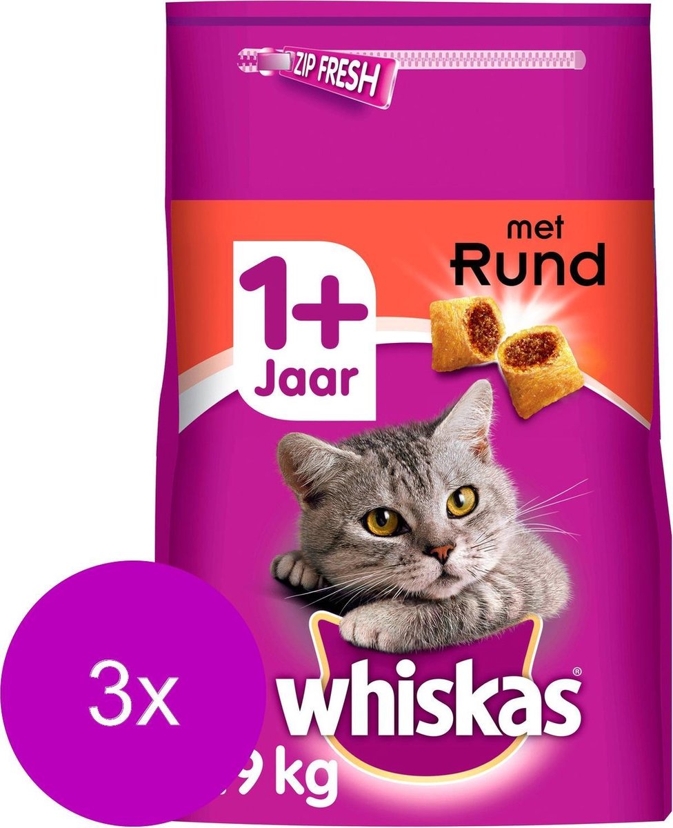 Whiskas Brokjes Adult Rund - Kattenvoer - 3 x 1.9 kg